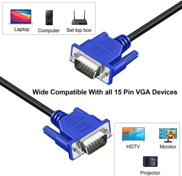 Alt view image 2 of 5 - XiAyriky VGA Cable 10 Pack, Computer Monitor VGA Cord, VGA Male to Male Cord 1080P Full HD High Resolution for Monitor TV Computer Projector-6FT/1.83M