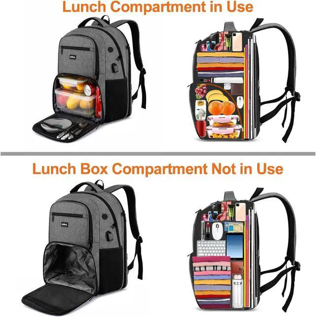 Alt view image 2 of 5 - kadilong 17,3 inch Laptop Backpack with Lunchbox,Insulated Cooler Bag for Work Travel with USB Charging Port,Water Resistant Computer Bag Meal Prep Backpack for Picnic College
