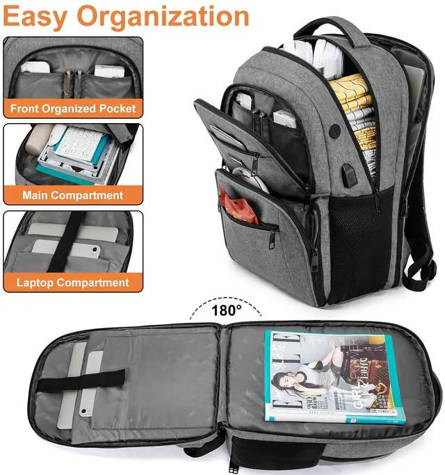 Alt view image 3 of 5 - kadilong 17,3 inch Laptop Backpack with Lunchbox,Insulated Cooler Bag for Work Travel with USB Charging Port,Water Resistant Computer Bag Meal Prep Backpack for Picnic College