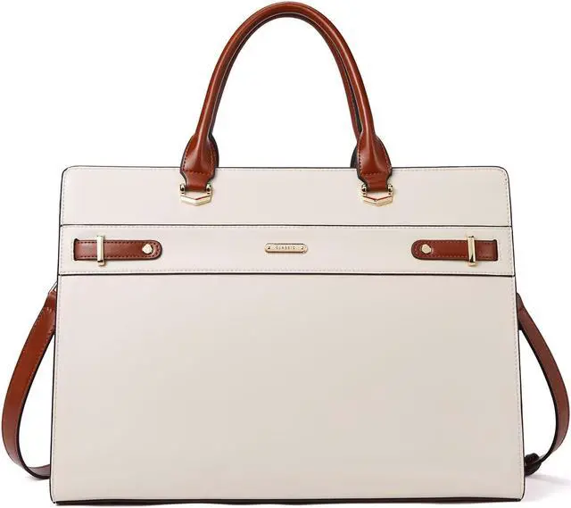 Main image of BROMEN Women Leather Briefcase 15.6 inch Vintage Laptop Tote Bag Business Work Shoulder Handbag