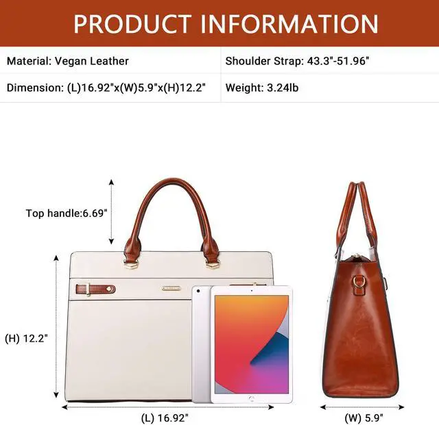 Alt view image 3 of 5 - BROMEN Women Leather Briefcase 15.6 inch Vintage Laptop Tote Bag Business Work Shoulder Handbag