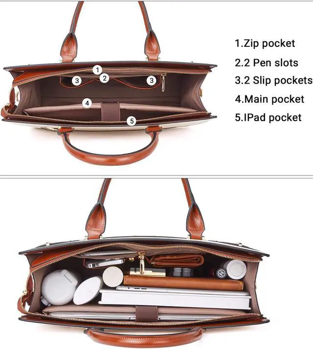 Alt view image 4 of 5 - BROMEN Women Leather Briefcase 15.6 inch Vintage Laptop Tote Bag Business Work Shoulder Handbag
