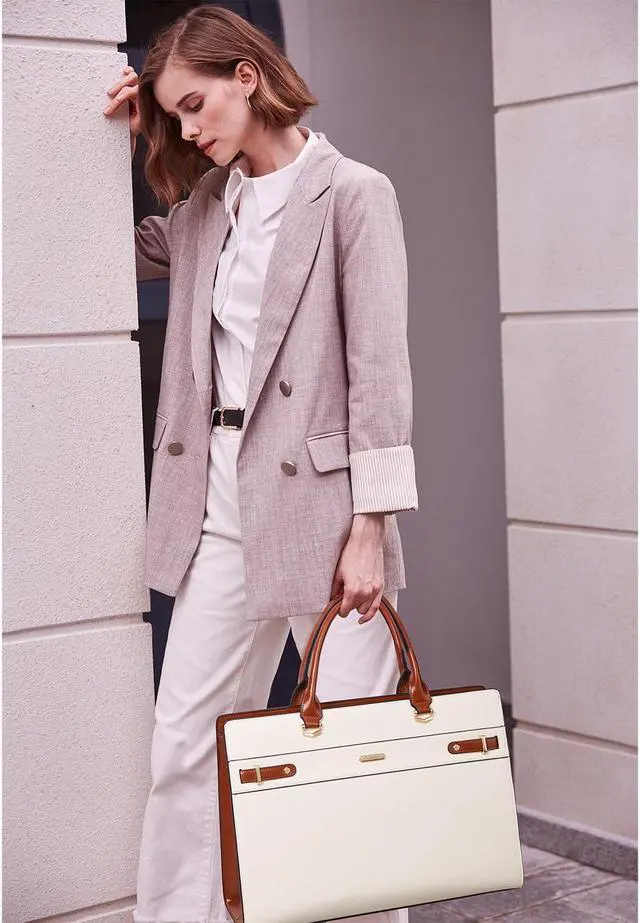 Alt view image 5 of 5 - BROMEN Women Leather Briefcase 15.6 inch Vintage Laptop Tote Bag Business Work Shoulder Handbag