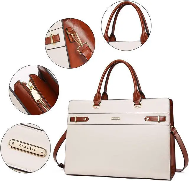 Alt view image 2 of 5 - BROMEN Women Leather Briefcase 15.6 inch Vintage Laptop Tote Bag Business Work Shoulder Handbag