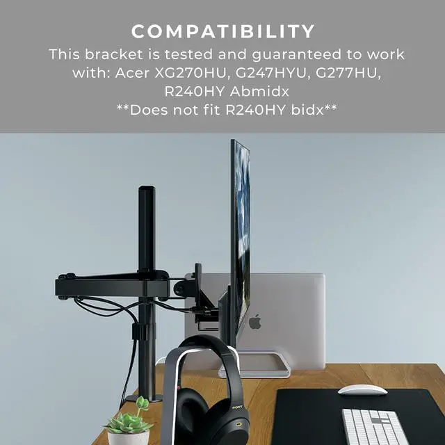 Alt view image 2 of 5 - HumanCentric VESA Mount Adapter for Acer Monitor XG270HU, G247HYU, G277HU, R240HY Abmidx, Does not fit R240HY bidx, Works with 75x75 and 100x100mm Patterns, Hardware Included
