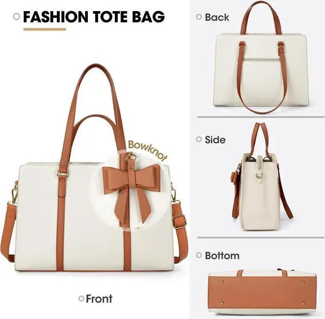 Alt view image 5 of 5 - Laptop Bag for Women 15.6 inch Laptop Tote Bag Waterproof Leather Computer Bag Large Lightweight Briefcase Professional Business Office Work Bag, Beige Brown