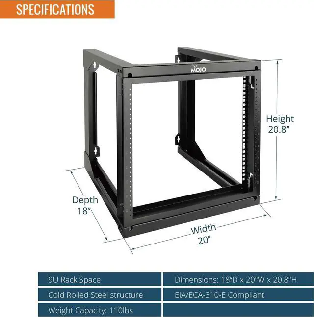 Alt view image 2 of 5 - Tecmojo 9U Wall Mount Rack, Server Rack,Open Frame Server Rack,Network Rack for 19inch Computer/AV/Data/IT/Media Equipment,18inch Depth,16inch Apart Mounting Holes,Swing Gate,Square and Tapped Holes