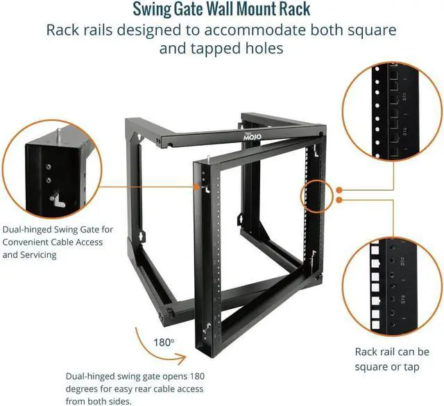 Alt view image 3 of 5 - Tecmojo 9U Wall Mount Rack, Server Rack,Open Frame Server Rack,Network Rack for 19inch Computer/AV/Data/IT/Media Equipment,18inch Depth,16inch Apart Mounting Holes,Swing Gate,Square and Tapped Holes