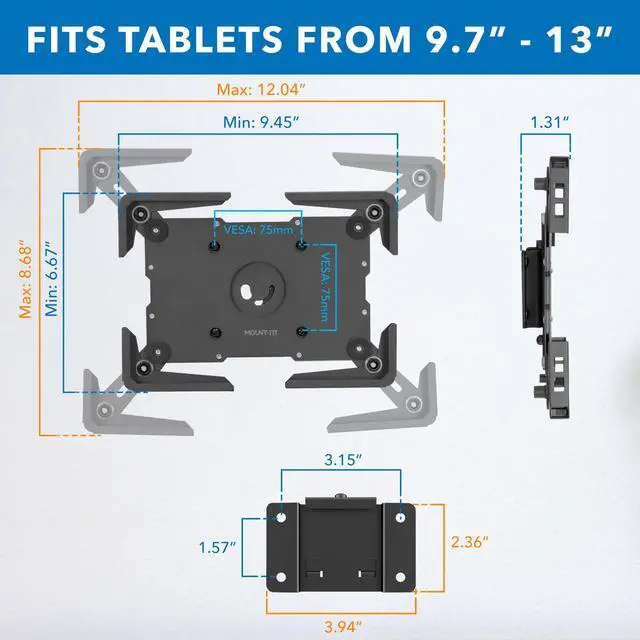Alt view image 5 of 5 - Mount-It! Universal Tablet Wall Mount, Anti-Theft iPad Mount, Enclosure Fits Tablets from 9.7" to 13" Screen Size, Flush Wall Mounting Kiosk, Durable Steel Design, Black