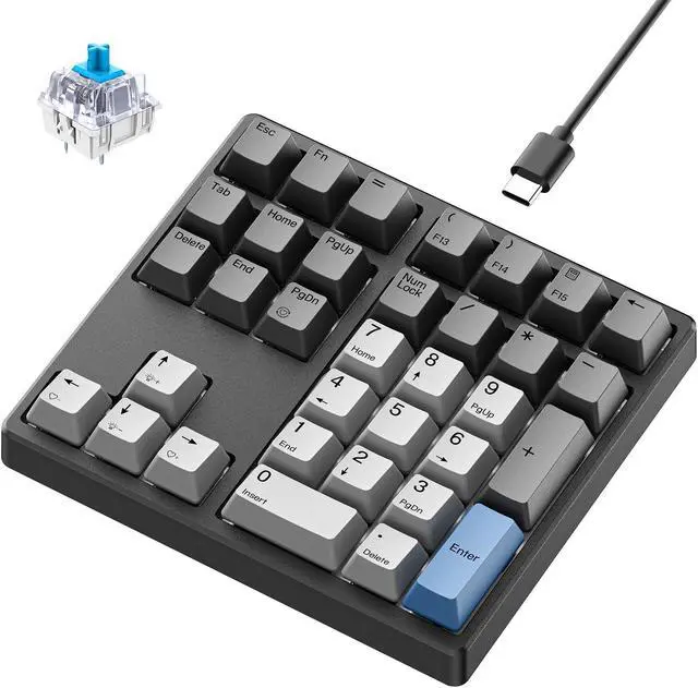 Main image of Kisnt Mechanical Number Pad, 34 Key Hot Swappable Numpad with Gateron Switches Wired USB Numeric Keypad with PBT Keycaps White Backlit Keypad for Laptop, Mac, PC Desktop (Blue Switch)