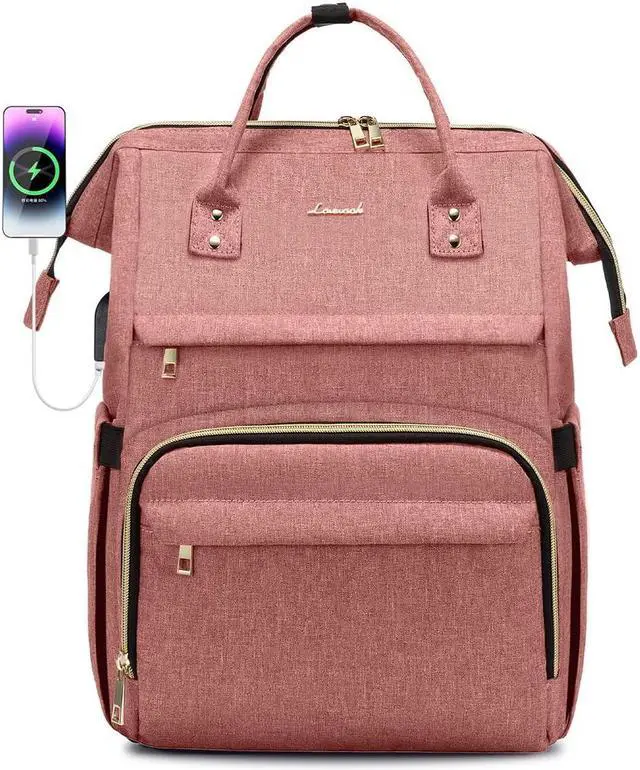 Main image of LOVEVOOK Laptop Backpack for Women,15.6 Inch Professional Womens Travel Backpack Purse Computer Laptop Bag Nurse Teacher Backpack,Waterproof College Work Bag Carry on Backpack with USB Port,Light-pink