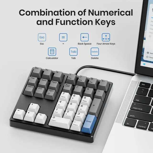 Alt view image 2 of 5 - Kisnt Mechanical Number Pad,Hot Swappable Numpad with Gateron Switches,34 Keys Wired USB Keypad White Backlit Numeric Keypad with PBT Keycaps for Laptop PC Compact Keyboards (Blue Switch)