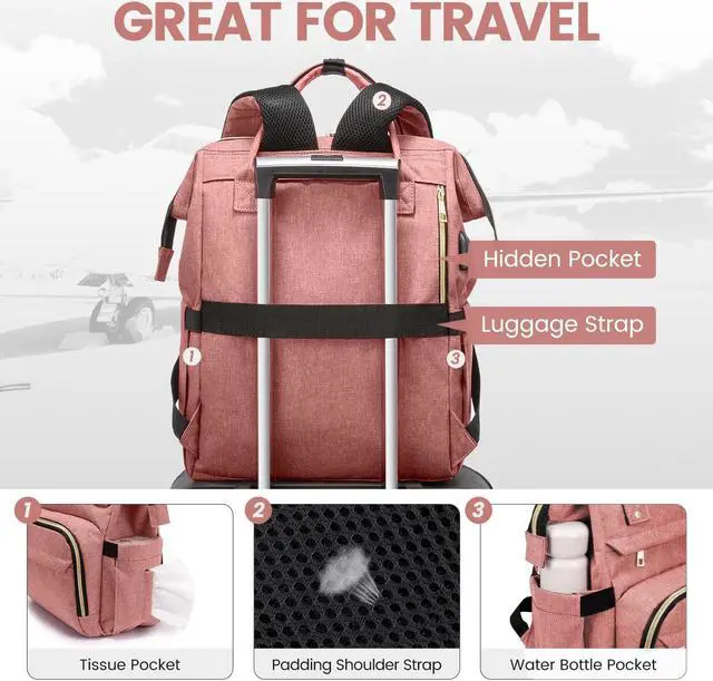 Alt view image 4 of 5 - LOVEVOOK Laptop Backpack for Women,15.6 Inch Professional Womens Travel Backpack Purse Computer Laptop Bag Nurse Teacher Backpack,Waterproof College Work Bag Carry on Backpack with USB Port,Light-pink