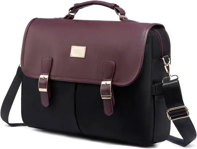 Main image of LOVEVOOK Laptop Bag for Women, 15.6 inch Large Capacity Computer Briefcase Case, Crossbody Messenger Shoulder Bag, Office Business Work Tote Bags Purse for Travel Gifts, Deep Plum-black
