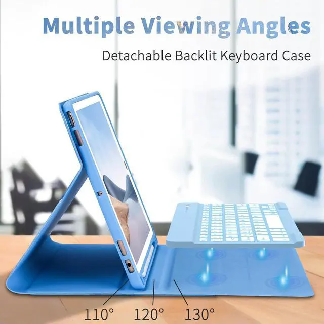 Alt view image 4 of 5 - FUWANG Keyboard Case for iPad 9th Generation 10.2 inch 2021 - Detachable 7 Colors Backlit Stand Folio Keyboard Cover for iPad 8th Gen/7th Gen/iPad Pro 10.5"/iPad Air 3rd Gen, with Pencil Holder