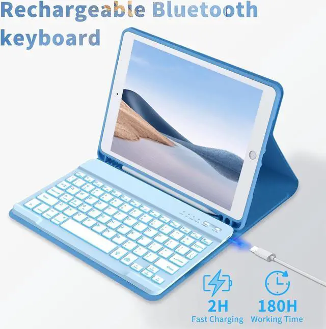 Alt view image 5 of 5 - FUWANG Keyboard Case for iPad 9th Generation 10.2 inch 2021 - Detachable 7 Colors Backlit Stand Folio Keyboard Cover for iPad 8th Gen/7th Gen/iPad Pro 10.5"/iPad Air 3rd Gen, with Pencil Holder