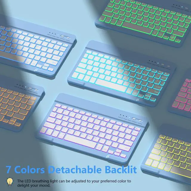 Alt view image 3 of 5 - FUWANG Keyboard Case for iPad 9th Generation 10.2 inch 2021 - Detachable 7 Colors Backlit Stand Folio Keyboard Cover for iPad 8th Gen/7th Gen/iPad Pro 10.5"/iPad Air 3rd Gen, with Pencil Holder