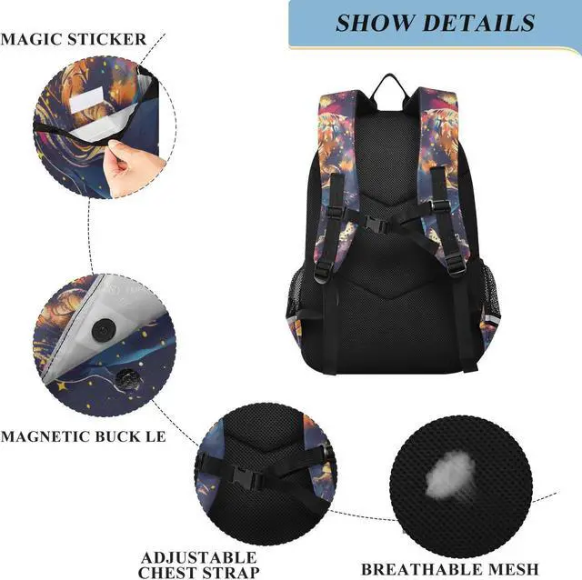 Alt view image 3 of 5 - senya School Backpack Kids College Rucksack Travel Bookbag Fashion Back Pack Girls Boys Tyrannosaurus T-rex Space Comic