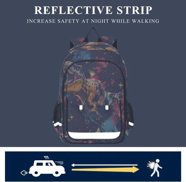 Alt view image 5 of 5 - senya School Backpack Kids College Rucksack Travel Bookbag Fashion Back Pack Girls Boys Tyrannosaurus T-rex Space Comic