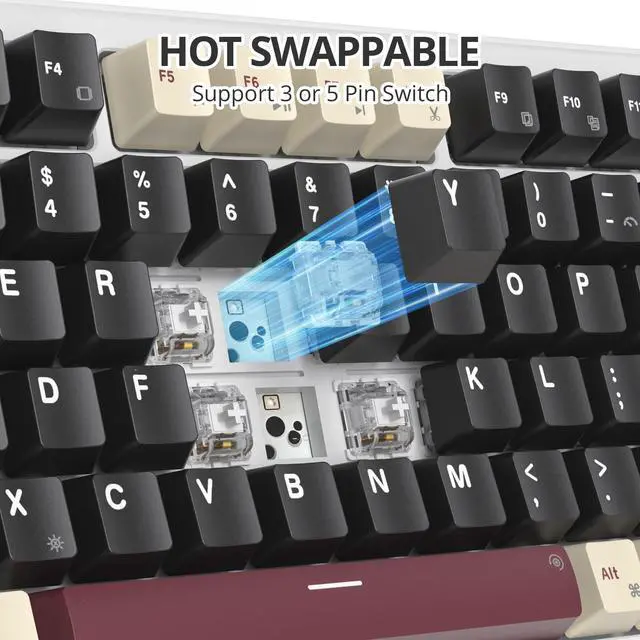 Alt view image 4 of 5 - iTastatur 75% Wired Gaming Keyboard, Hot Swappable Gasket Mount, White Switch, 82 Keys TKL Mechanical Keyboard, NKRO Creamy for PC Laptop Windows Gamer