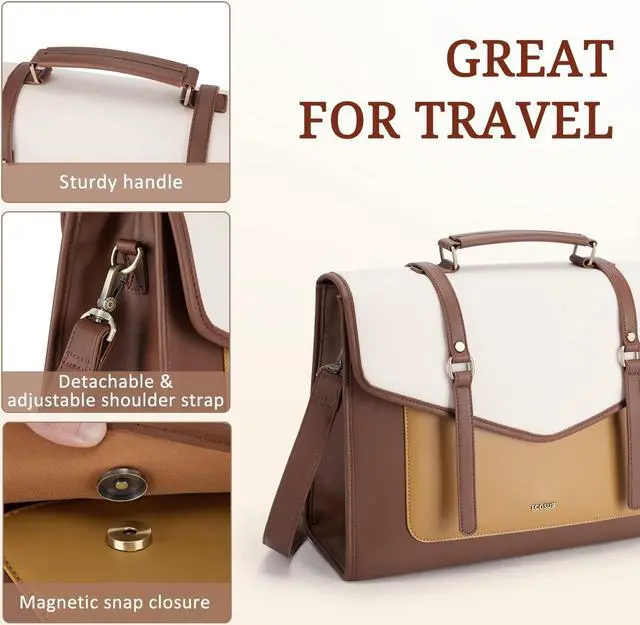 Alt view image 3 of 5 - ECOSUSI Laptop Bag for Women 15.6 inch PU Leather Briefcase Large Computer Satchel Bag Professional Work Messenger Bag