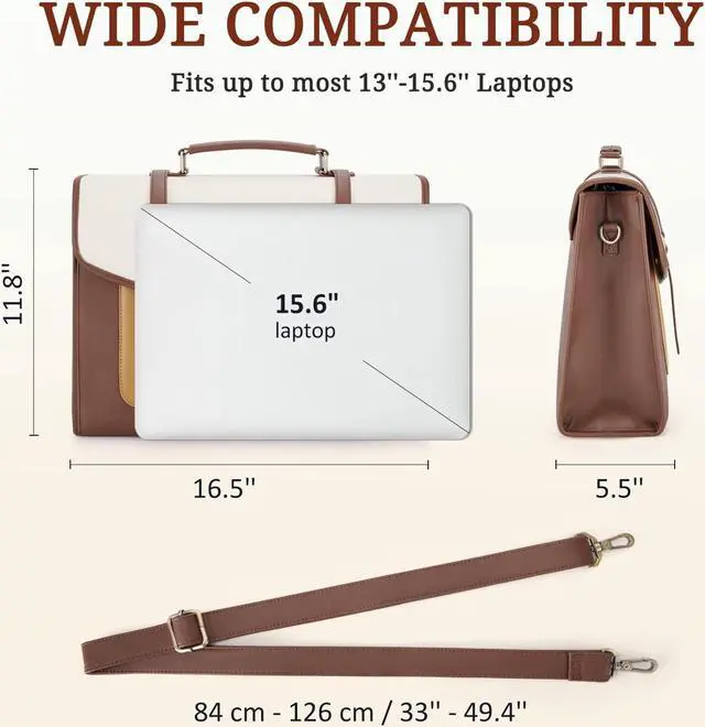 Alt view image 4 of 5 - ECOSUSI Laptop Bag for Women 15.6 inch PU Leather Briefcase Large Computer Satchel Bag Professional Work Messenger Bag