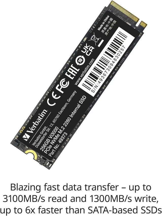 Alt view image 2 of 5 - Verbatim 512GB SSD Vi3000 Internal Solid State Hard Drive PCIe NVMe M.2 2280