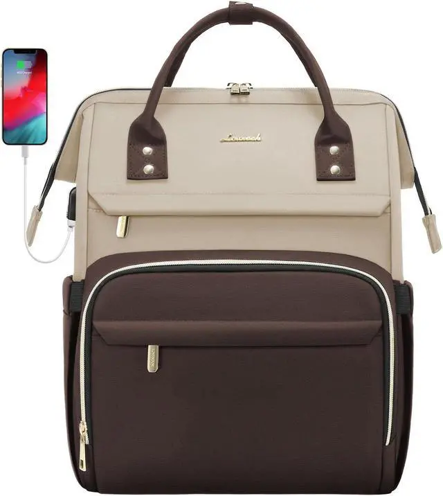 Main image of LOVEVOOK Laptop Backpack for Women Fashion Business Computer Backpacks Travel Bags Purse Doctor Nurse Work Backpack with USB Port, Fits 15.6-Inch Laptop Light Apricot-Coffee