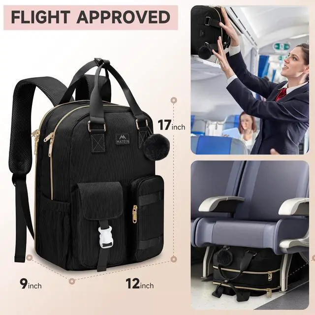 Alt view image 3 of 5 - MATEIN Cute Laptop Backpack for Women, 15.6 Inch Corduroy Computer College Backpack with USB Charging Port, TSA Lightweight Aesthetic Back Pack Travel Laptop Daypack for Work Nurse Teacher Gift, Black