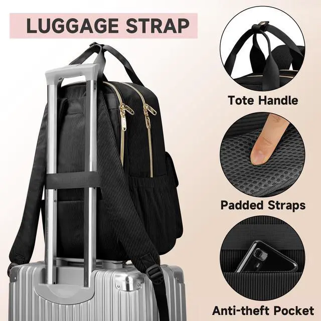 Alt view image 5 of 5 - MATEIN Cute Laptop Backpack for Women, 15.6 Inch Corduroy Computer College Backpack with USB Charging Port, TSA Lightweight Aesthetic Back Pack Travel Laptop Daypack for Work Nurse Teacher Gift, Black