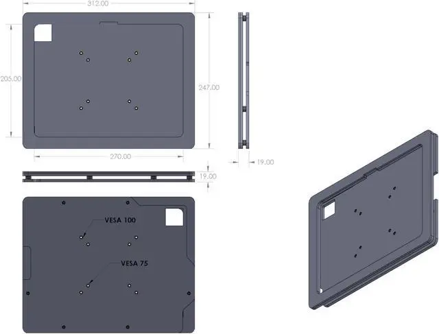 Alt view image 2 of 4 - TABcare Anti-Theft Acrylic VESA Enclosure for Apple iPad Air 9.7" 10.2" 10.5" 11" 13" with Free Wall Mount Kit & 90-Degree Angle Charge Cable (Black, Air 13 2024)