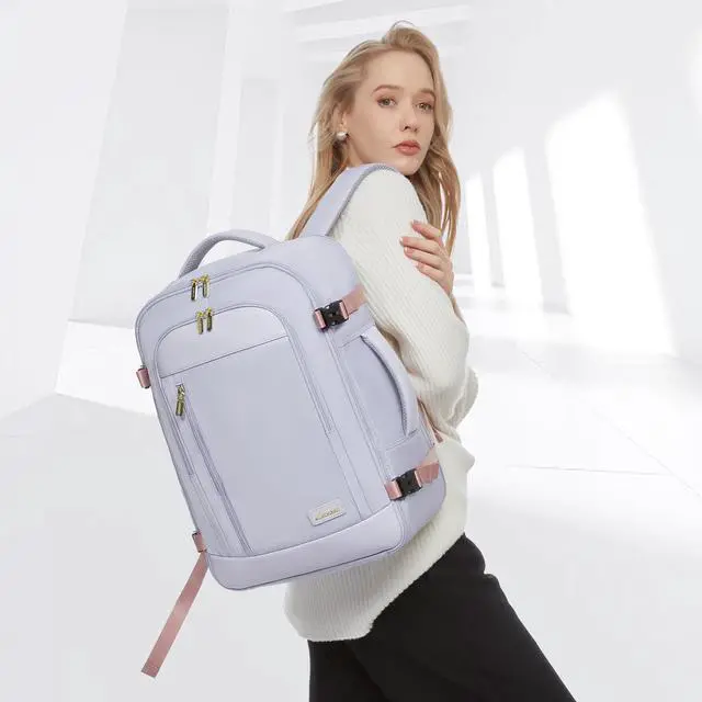 Alt view image 3 of 4 - LOVEVOOK Travel Backpack for Women & Men, 45L Carry On Backpack, Personal Item Bag with 3 Packing Cubes, Business Weekender Overnight Luggage Daypack, Fits 18 Inch Laptop, Grey Purple