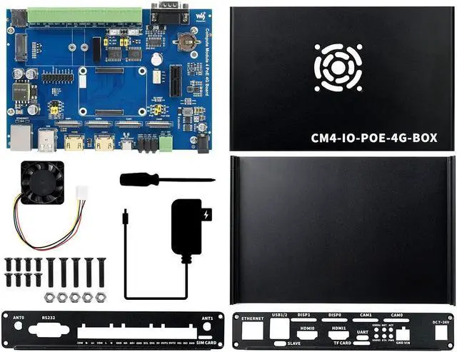 Main image of Waveshare Industrial IoT Mini-Computer Based On Raspberry Pi Compute Module 4 (NOT Included) Waveshare CM4 Industrial IoT Board Inside PoE 5G/4G Metal Case with Cooling Fan