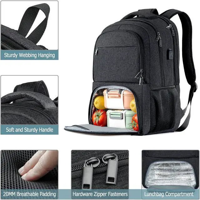 Alt view image 3 of 5 - BIKROD Lunch Backpack, Insulated Cooler Lunch Bag Backpack, Large School Backpacks for Teen Boys Water Resistant Back Pack Gift for Men Fit 17 Inch Laptop,