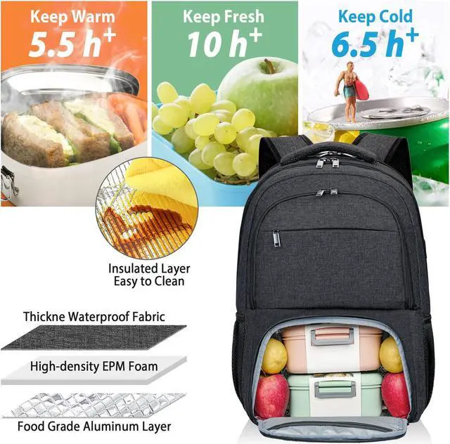 Alt view image 5 of 5 - BIKROD Lunch Backpack, Insulated Cooler Lunch Bag Backpack, Large School Backpacks for Teen Boys Water Resistant Back Pack Gift for Men Fit 17 Inch Laptop,