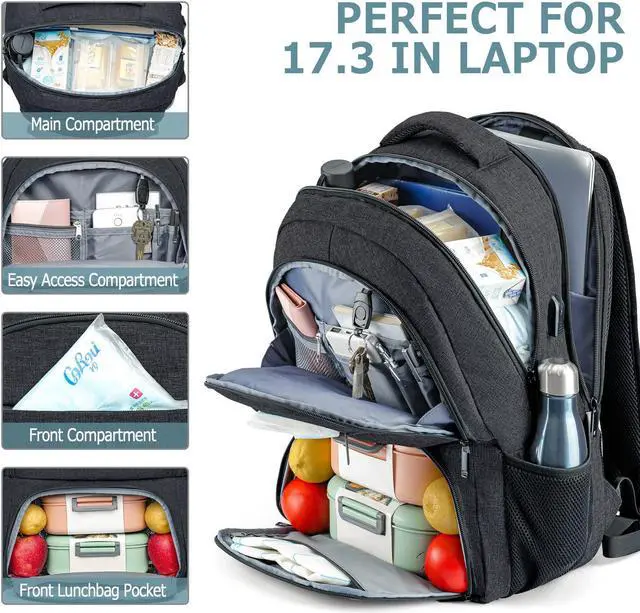 Alt view image 2 of 5 - BIKROD Lunch Backpack, Insulated Cooler Lunch Bag Backpack, Large School Backpacks for Teen Boys Water Resistant Back Pack Gift for Men Fit 17 Inch Laptop,