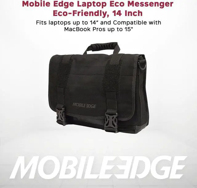 Alt view image 2 of 5 - Mobile Edge ECO-Friendly Laptop Messenger Bag for Men and Women, for 14.1" PC and Compatible with MacBook 15", Cotton Canvas, Black
