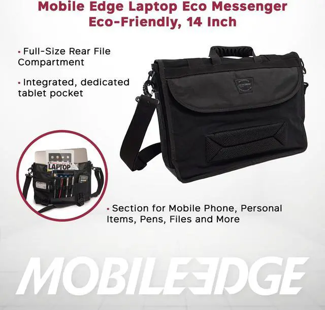 Alt view image 4 of 5 - Mobile Edge ECO-Friendly Laptop Messenger Bag for Men and Women, for 14.1" PC and Compatible with MacBook 15", Cotton Canvas, Black