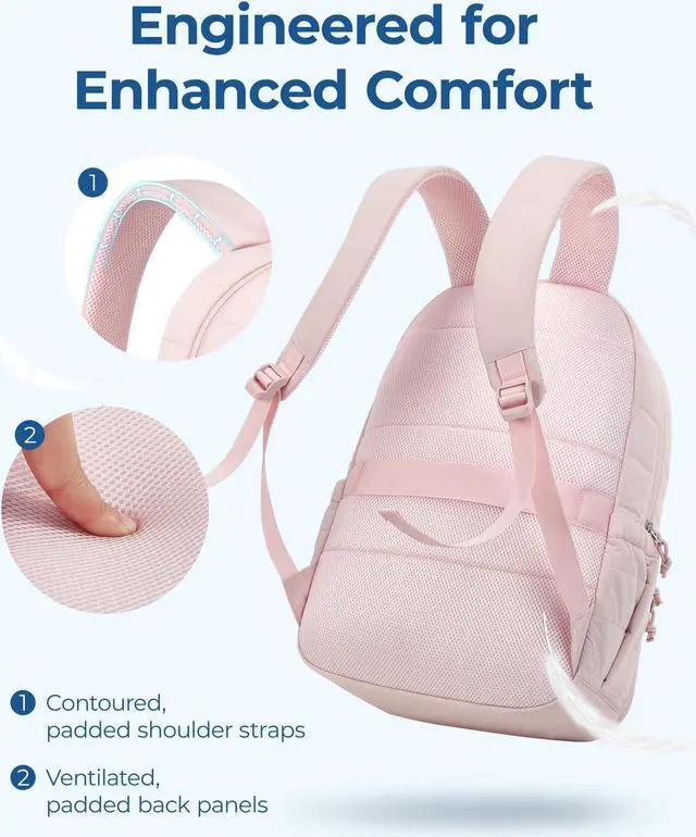 Alt view image 4 of 5 - BAGSMART College Laptop Backpack, Travel Laptop Backpack for Women, Quilted Casual Daypack, Water-Resistant Bookbag for 15.6 Inch Laptop, Pink