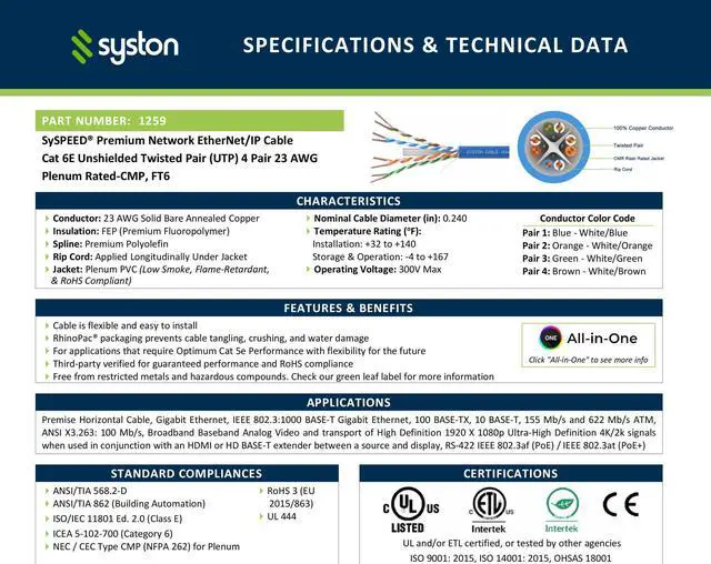 Alt view image 3 of 5 - Cat 6E Ethernet Network Cable - 1000 FT, 600MHz 23AWG Solid Bare Copper Wire Outdoor/Indoor, Bulk No Ends 10 Ft to 1000 Ft Available, Heat Resistant Riser Rated - CMP