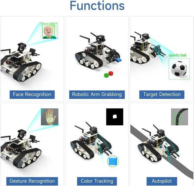 Alt view image 3 of 5 - Yahboom Raspberry Pi 5 Robot Track Tank Car Kit with Robotic Arm Artificial Intelligence Learning Electronic Programming for Teens Adults (Transbot-SE with Pi 5 4G)