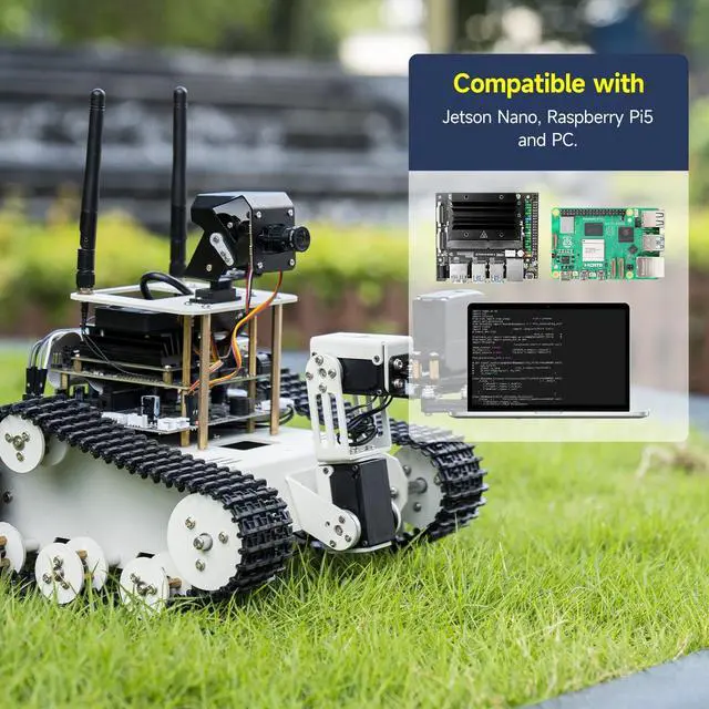 Alt view image 2 of 5 - Yahboom Raspberry Pi 5 Robot Track Tank Car Kit with Robotic Arm Artificial Intelligence Learning Electronic Programming for Teens Adults (Transbot-SE with Pi 5 4G)