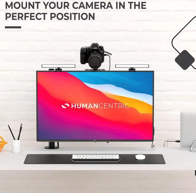 Alt view image 2 of 5 - HumanCentric DSLR Monitor Mount Small, Desk Camera Mounting, Light Webcam, Microphone Shelf for Monitor VESA Arm, Replace Clamp Tripods, 100x100mm Patterns, Aluminum, Hardware Included