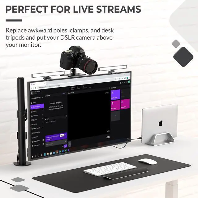 Alt view image 4 of 5 - HumanCentric DSLR Monitor Mount Small, Desk Camera Mounting, Light Webcam, Microphone Shelf for Monitor VESA Arm, Replace Clamp Tripods, 100x100mm Patterns, Aluminum, Hardware Included