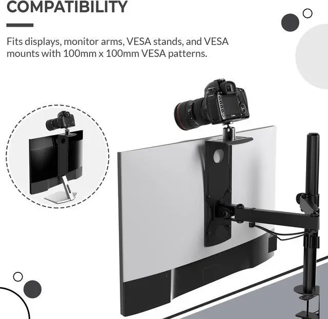 Alt view image 5 of 5 - HumanCentric DSLR Monitor Mount Small, Desk Camera Mounting, Light Webcam, Microphone Shelf for Monitor VESA Arm, Replace Clamp Tripods, 100x100mm Patterns, Aluminum, Hardware Included