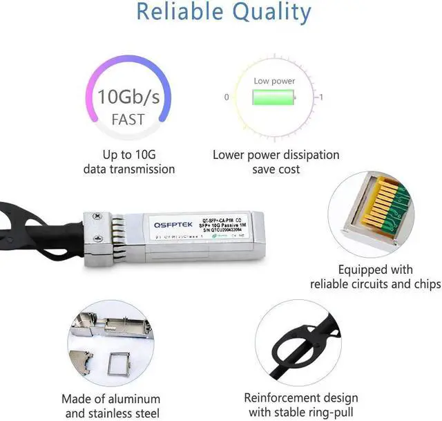 Alt view image 4 of 5 - QSFPTEK DAC Cable,10G SFP Cable, 10gb Gigabit 7M(23ft) SFP+ to SFP+ Passive Direct Attach Copper Twinax Cable for Cisco ONS-SC+-10G-CU7, Ubiquiti, D-Link, Netgear, Open Switch Devices