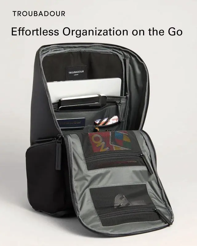 Alt view image 3 of 5 - Troubadour Pioneer Backpack 3.0 - Premium Everyday Bag with Padded Laptop Section, Ventilated Shoe Compartment & Sustainable Waterproof Material - All-Day LIghtweight Comfort Design - Black