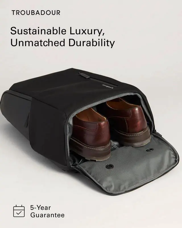 Alt view image 4 of 5 - Troubadour Pioneer Backpack 3.0 - Premium Everyday Bag with Padded Laptop Section, Ventilated Shoe Compartment & Sustainable Waterproof Material - All-Day LIghtweight Comfort Design - Black