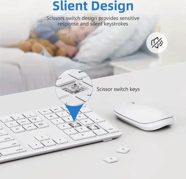 Alt view image 5 of 5 - Bluetooth Keyboard and Mouse for Mac,OMOTON Wireless Multi-Device Keyboard with Numeric Keypad, Keyboard and Mouse Combo, for MacBook Pro/Air, iMac, iMac Pro, Mac Mini, Mac Pro (White)