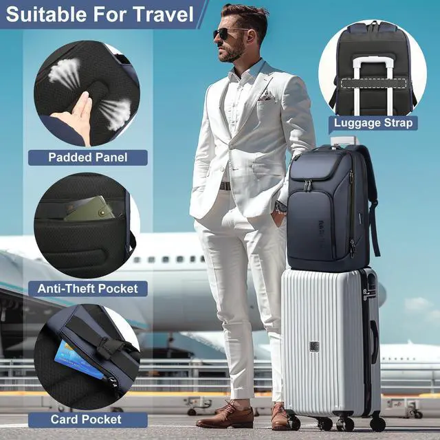 Alt view image 3 of 5 - hk Business Smart Backpack for Men Anti-Theft for 17.3 Inch Laptop with USB Charging Port Water-Resistant Large Durable Compact 30L for Travel College Work-Deep Blue